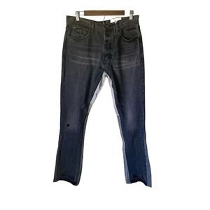 MNML Men's Jeans 32 Black Distressed Flare Raw Hem Grunge Denim NWT Streetwear